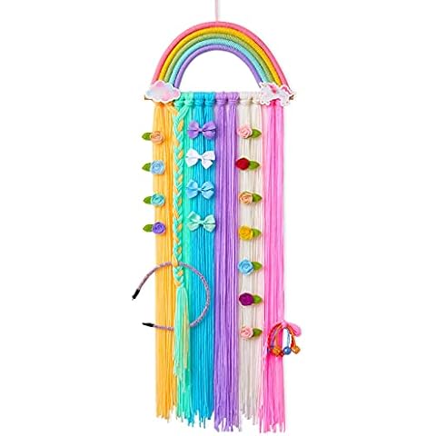 FIOBEE Rainbow Hair Bows Holder Organizer Unicorn Clips Storage Headband Holder Unicorn Wall Hanging Home Décor for Baby Girls Room Cover