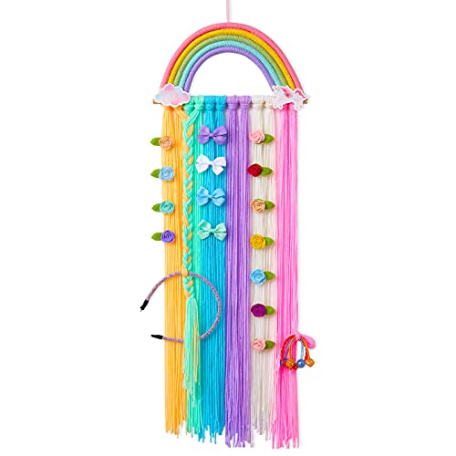 Image of FIOBEE Rainbow Hair Bows Holder Organizer Unicorn Clips Storage Headband Holder Unicorn Wall Hanging Home Décor for Baby Girls Room