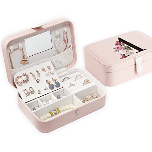Yikalus Birthday Gifts- Travel Jewelry Box Initial A, Jewelry Organizer Box For Girls 8-12,Portable Jewelry Storage Box For Necklace Ring And Earrings, Vacation Essentials Travel For Friend Best Gifts #TOP7