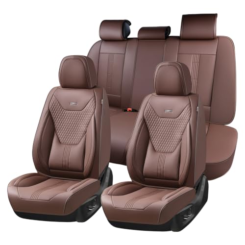 Image of Coverado Car Seat Covers Full Set, Front Seat Covers with Lumbar Support and Back Seat Cover Waterproof Leather Automotive Seat Cover, Universal Car Interior Protectors Cushion for Most Cars