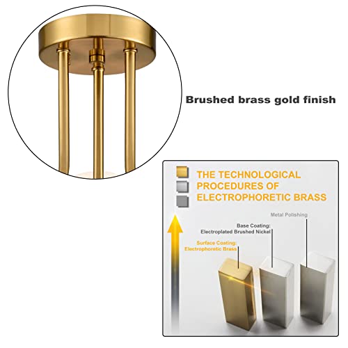 Shawnkey Modern Brass Gold 3-Light Ceiling Light With Globe White Glass Shade Semi Flush Mount Ceiling Light For Living Room Hallway Sputnik Chandelier Lighting Fixture #TOP3