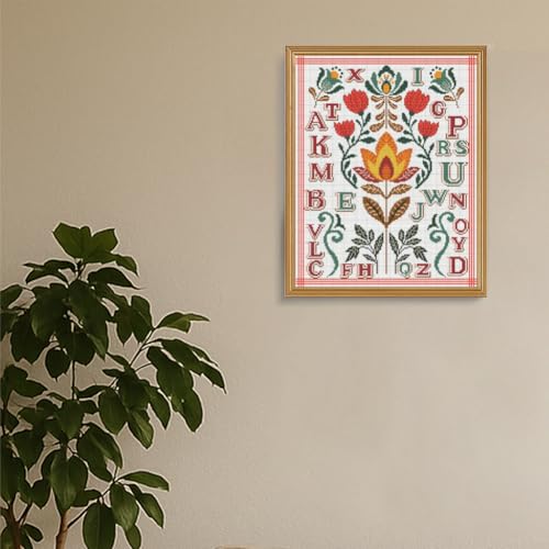 Image of FREEBLOSS 11CT Cross Stitch Kit Stamped Cross Stitch Craft Kit with Stitching Guide for Beginners Glass Retro Folk Pattern Embroidery Set Crossstitch Wall Hanging Set 13.7x19.7inch