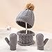 Kids Winter Hat Gloves Scarf Set,Toddler Girls Winter Hat Kids Beanie with Pom Neck Warmer Gaiter Mittens Lined Grey One Size