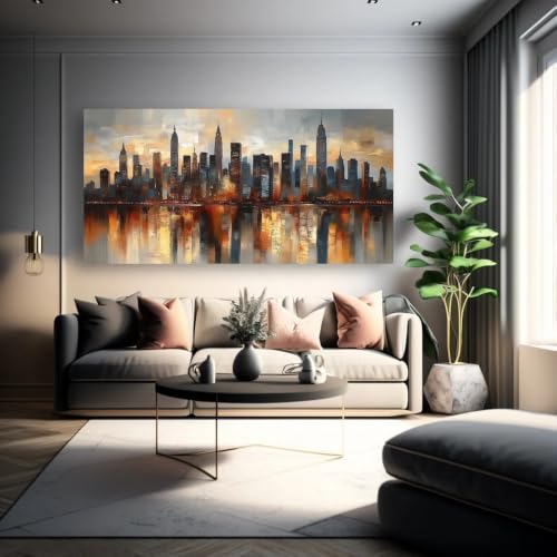Cuadro abstracto de ciudad moderna en atardecer 40x80 cm 3