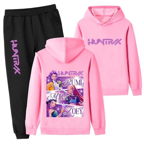 ZhanQuan Girls Tracksuit Boys Hoodies and Trousers 2Pcs Sets Cartoon Purple Kids Clothing（Pink-02-140cm）