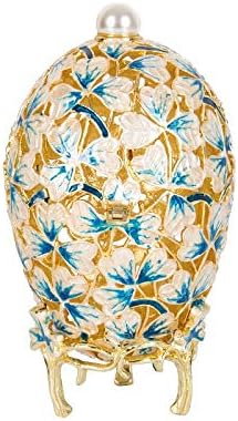 QIFU Vintage Hand Painted Faberge Egg Style Hinged Jewelry Trinket Box, Unique Gift Home Decor, Best Ornament Your Collection