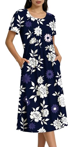 Image of LOVESHOOT Womens Summer Midi Dress 2026 Casual Short Sleeve A Line Dress with Pockets Evening Wedding Guest Work