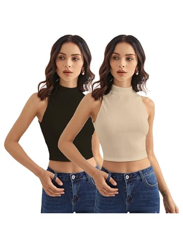 Image of Shasmi Women's & Girls' Solid Ribbed Round Neck Collarless Sleeveless Slim Fit Simplicity Tank Tops (TOP 37)