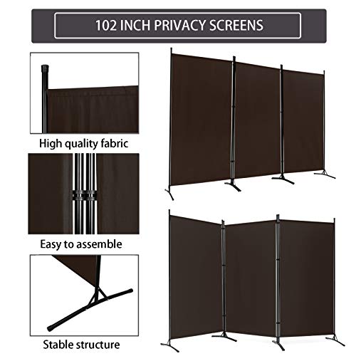ACTREY Outdoor/Indoor Room Divider (3-Panel), Folding Partition Privacy Screen for Office, School,Studio, Conference,Classroom, Dorm Room, Kids Room-102 W X 16" D x 72" H (Brown) - Thumbnail 5