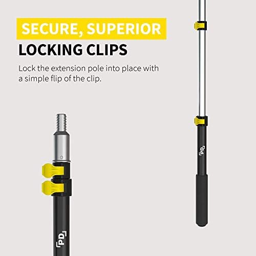 PD 1.5-to-3 Foot Telescopic Extension Pole, Multi-Purpose Paint Roller Extension, EZ-Lock Mechanism | Lightweight Aluminum Handle | Threaded Pole for Window Squeegee, Feather Duster