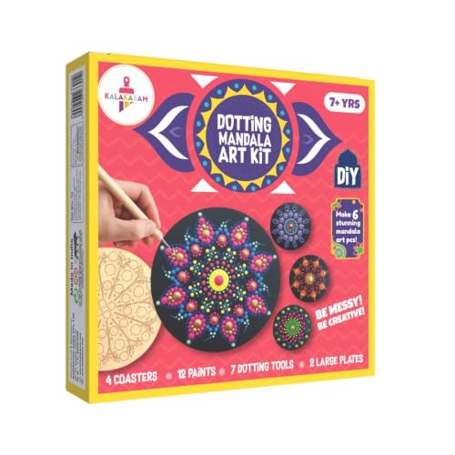 Image of Kalakaram DIY Mandala Dotting Art Kit for Adults & Beginners | Includes Paints, Brushes & Dotting Tools with Pre-Designed MDF Boards | Ideal for Mandala Artist & Gifting