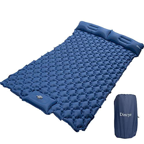 Dincye Sleeping Pad Inflatable with Air Pillow Foot Press 2 Person Camping Sleeping Pad with Camping Pillow Ultralight Air Mattress with Built Pump Self Inflating Sleeping Pad for Backpacking,Hiking