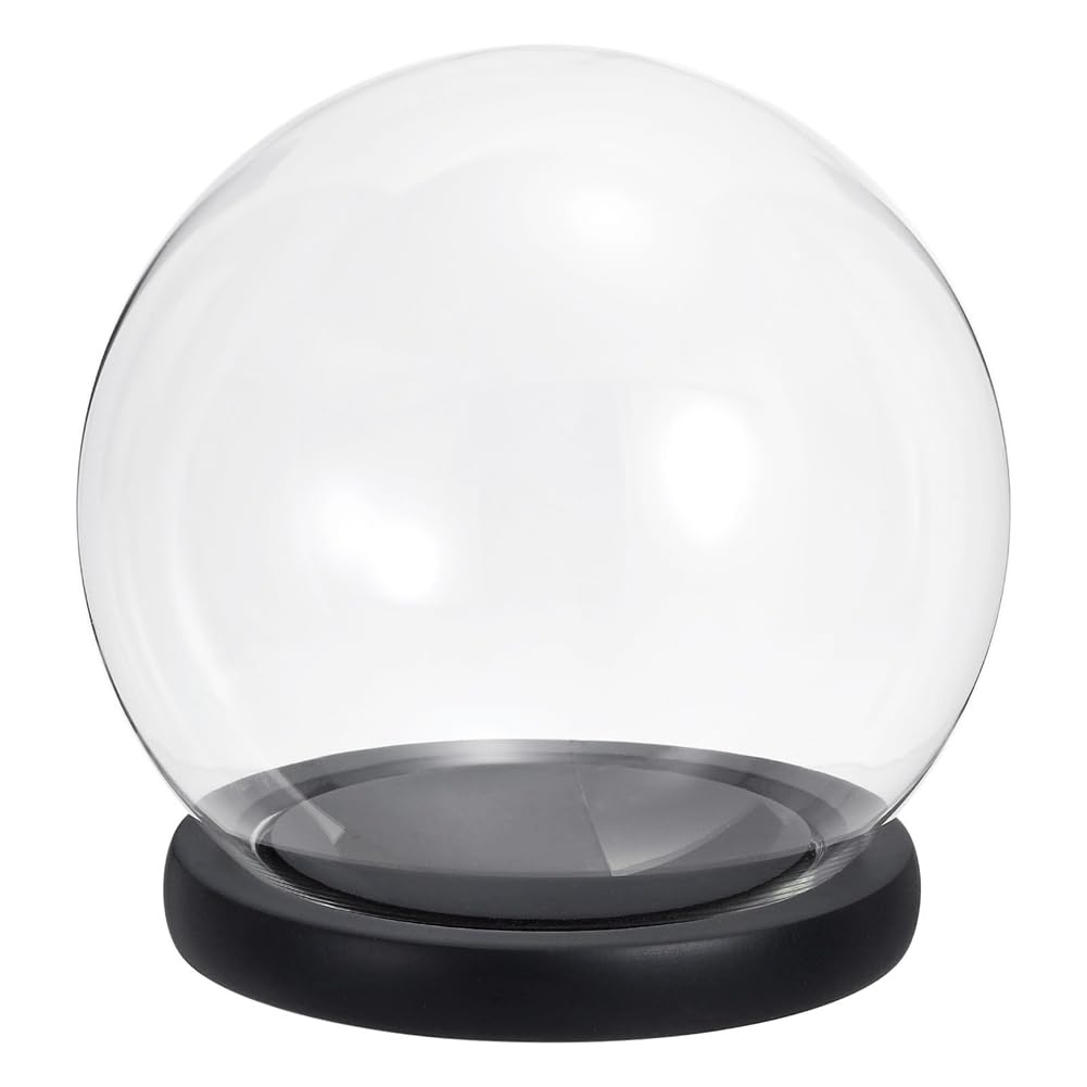 Hndhbfgrt Tabletop Centerpiece with Clear Cloche Glass Dome, 4.9" Glass Bell Jar Globe Display Case Black Wooden Base