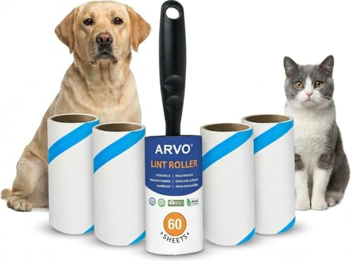 ARVO Lint Roller 5 Pack 300 Sheets 1 Handle Pet Hair Remover for Clothes Dog and Cat Hair Fluff Remover Sticky Lint Roller Refills 60 Sheets per Roll