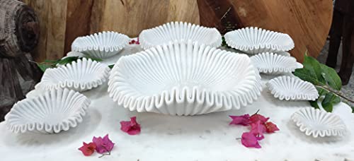 Marble Bowl Fruit Bowl, Stone Bowl Decorative Bowl Decorative Trays Marble Fruit Bowl Marble Ruffle Bowl Marble Floral Bowl Home Decor Gifts (10 Inches) #TOP27