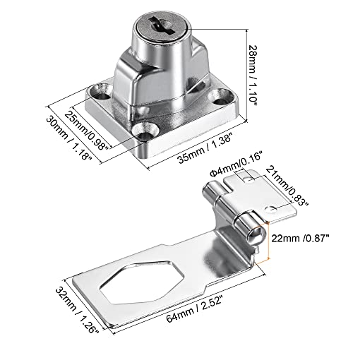 Image of MECCANIXITY 3 Inch Keyed Different Hasp Lock 90 Degree Chrome Plated Twist Knob for Cabinet Door Drawer, Silver Pack of 2