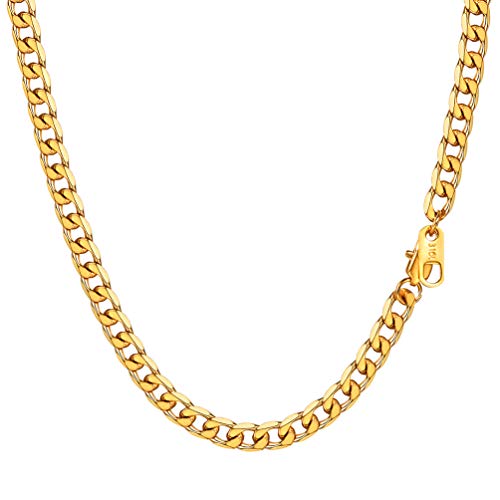 PROSTEEL Mens Cuban Chain Necklace, Curb Link Chains Silver/Gold Plated, 4mm/6mm/9mm/13mm Width, 18"-30" Inches, Hip Hop Jewellery -Send Gift Box 22"(55 CM) Gold-4mm