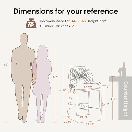 Image of PURPLE LEAF Counter Height Bar Stools Set of 4 Woven Aluminum Modern Barstools with Back and Arms for Patio Balcony Pool Accent Outdoor Kitchen Counter Stool Chairs