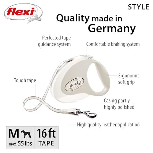 Laisse rétractable pour chien Flexi blanche taille M anti-nœuds