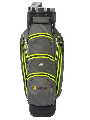 Waterproof Golf Cart Bag, Light Weight, 14 Way Organizer Divider Top Plus Rain Cover - Gray And Green #TOP1