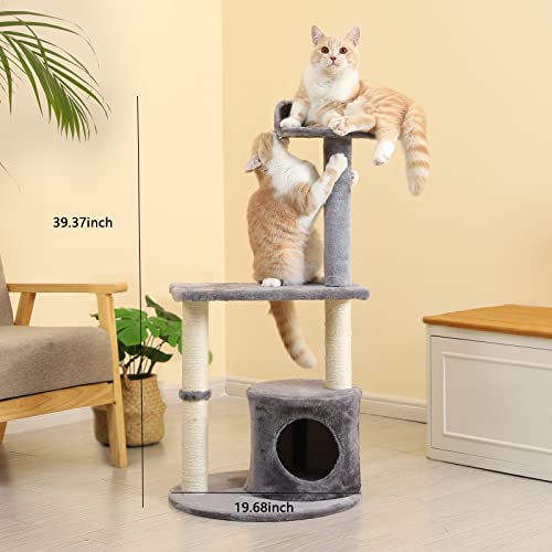 Docal Cat Tree with Toy, Multi-Level Cat Tower Condo for Indoor Cats, Tall Cat Tree with Sisal-Covered Scratching Posts & Condo, Cat Furniture Activity Center Cat Condo with Funny Toys