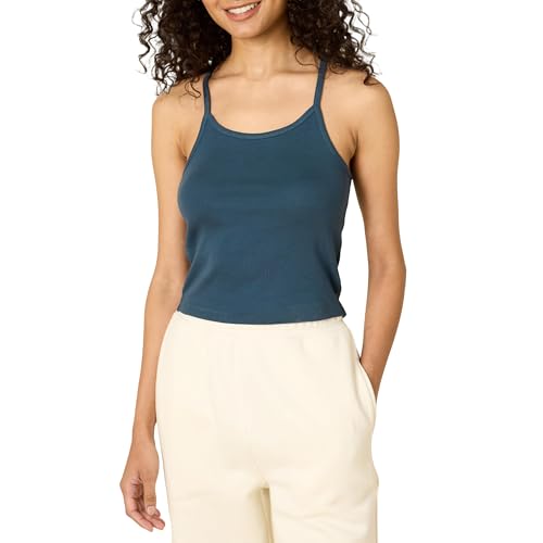 Amazon Essentials x Sofia Grainge Women's Micro-Ribbed Cropped Camisole, Dark Navy, Large