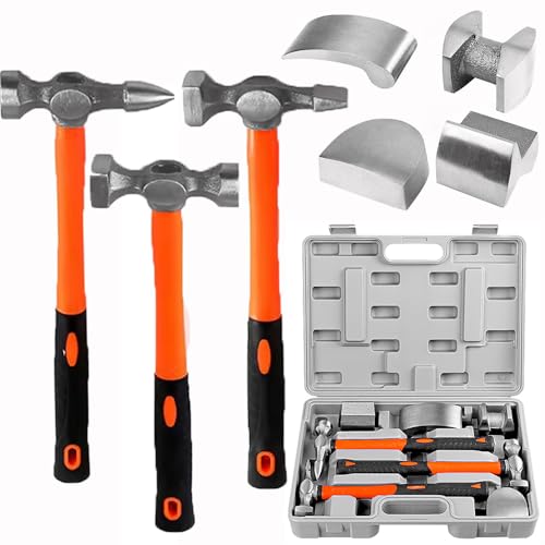 Martillo Chapista,Martillos y Tases,Juego De Tases y Martillos,7pcs Incluye martillo, módulo,mango maciza Cómodo con caja de herramientas de plástico para trabajos precisos en chapa