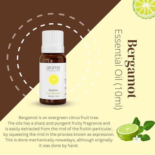 Image of Aroma Treasures Bergamot Essential Oil | 100% Pure & Natural Theraputic Essential oil for healthy Skin, body, Aromatherapy - 10ml