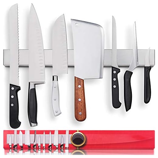 Premium 17 Inch Stainless Steel Magnetic Knife Holder for Wall - Professional Magnetic Knife Strip - Space-Saving Knife Rack/Knife Bar with Powerful Magnetic Pull Force (Upgraded Version)