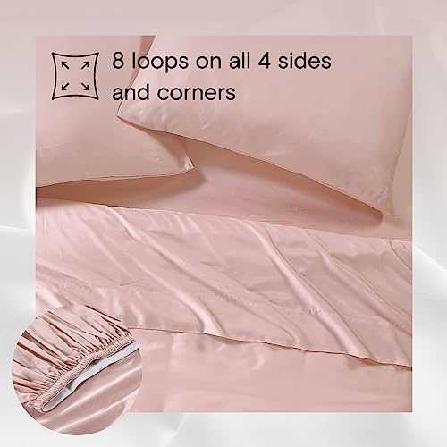 Sijo AiryWeight Tencel Sheet Set, 100% Lyocell Derived from Eucalyptus, Buttery Soft, Architectural Digest 2022 Best Cooling Sheets Winner - 4pc - 2 Pillowcases 1 Fitted 1 Top (Blush, Queen)