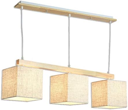 ANIFM Verstelbare Eetkamerlamp Hanglamp Moderne Houten Doek Eettafel Hanglamp Restaurant Woonkamer Stoffen lamp Kroonluchter voor Keukeneiland Studeerkamer Hal Kantoor, E27x3,Vierkant L85xH17CM Comfortable