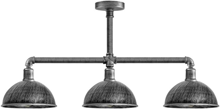 LEDSone 3 Way Water Pipe Ceiling Pendant Lights Fitting 60cm Metal Dome Indoor Lamp for Living Room Bedroom Kitchens Bar Cafes Hallways Restaurants (Brushed Silver)