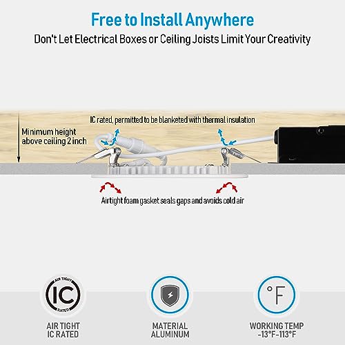 Torchstar Premium Series 4 Inch Ultra-Thin Led Recessed Light With Junction Box, 10.5W Dimmable Led Recessed Ceiling Lights Slim, Etl & Es Listed, Cri90, 3000K Warm White, White, Pack Of 6 #TOP2