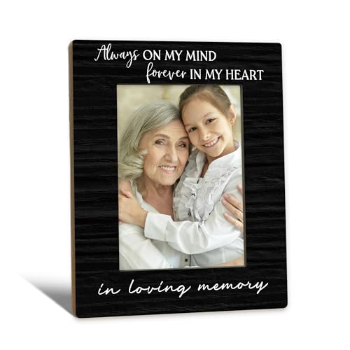 Beliran Memorial Gifts Picture Frame 5x7, In Loving Memory Photo Frame, Memorial Gifts for Loss of Loved One, Always on My Mind Forever in My Heart Wooden Picture Photo Frames for Desk Home Room Decor