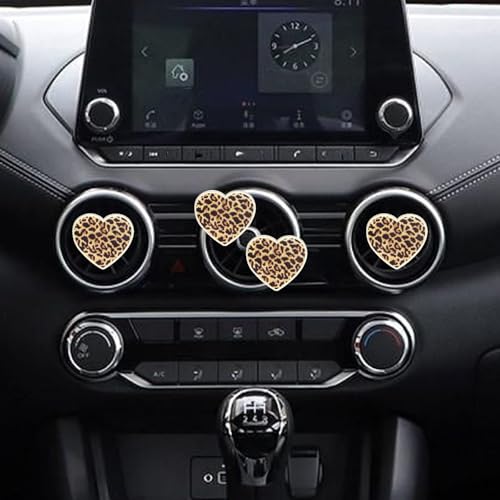 Image of 4 Pcs Leopard Print Heart Car Air Fresheners Vent Clips Long Lasting Car Diffuser Vent Clip Interior Decor Charm Decoration Cute Accessories for Women, Auto Accessories, Automotive Air Fresheners