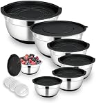 Mélanger des bols avec des lids hermétiques, 7 PiÃ ̈ce en en acier inoxydable mÃ©tal, bols de stockage, fonds non glissants, 3 Pièces jointes de la grille, taille 4.5, 3.6, 2.7, 2.1, 1.7, 1.1, 0.7 QT pour le mélange, la cuisson & Service
