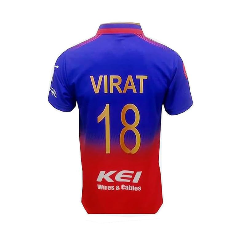 Image of Rcb Virat Kohli 18 Cricket Team Regular Fit Jersey Tshirt 2024 (Boys,Kids,Men)(9-10Years) Multicolour