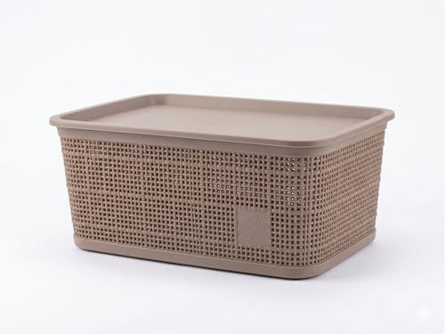 Image of SKI Vogue H1 Multipurpose Storage /Organiser Basket with Lid for Fruits, Toys, Books, Stationery, Cosmetics | Organise Kitchen, Wardrobe, counter-tops - 3 Pcs Set Brown (Small)