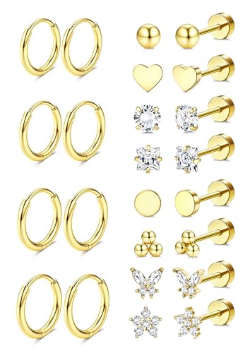 Jstyle Gold Stud Hoop Earrings for Women, Hypoallergenic