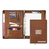 AZXCG Leather Portfolio Binder Padfolio with Clipboard, Vegan Leather Portfolio Folder for A4/US Let