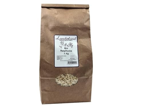 Lunderland Bio Reisflocke 1kg 100% geschälter, flockierter Rundkornreis (Vollkornflocke) Einzelfuttermittel für Hunde und Katzen