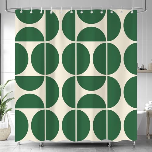Yuphive Green Mid Century Modern Shower Curtain, Boho Abstract Geometric