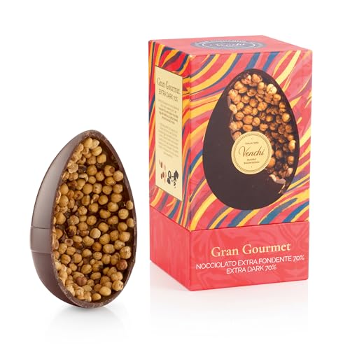 Venchi - Huevo de Chocolate, Chocolate Extra Negro 70%, con Avellana Piamonte Enteras, con Sorpresa, Sin Gluten, Vegano, 540 gr, Colección Pascua, Idea Regalo