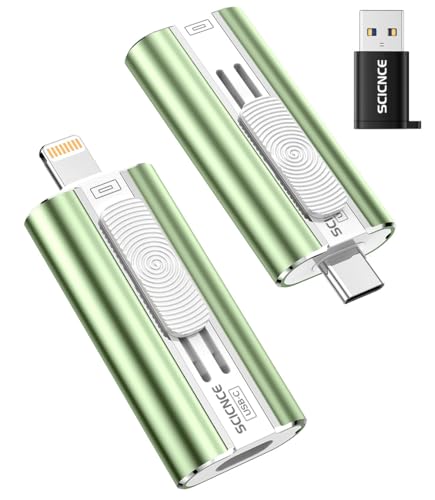 SCICNCE 256GB Flash Drive Intended for Phone, USB External Memory Stick Storage Backup for Photos Videos, Plug and Play No APP Required, Compatible with iPhone iPad Android and PCs (1 Pack-Green)