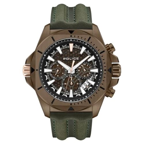 Image of Police Brown Dial Multifunction Leather Strap Watch for Men