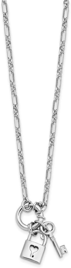 JewelryWeb 9.6mm 925 Sterling Silver Rhodium Plated Polished Lock and Key Necklace 17.75 Inch Pendant Necklace for Women - Image 3