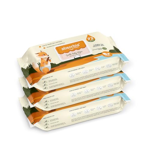 Image of Absorbia Gentle Baby Wet Wipes (216s x Pack of 3 with Lid) | 90% Pure Water Based | Enriched in Aloe Vera & Vitamin E | Paraben & Alcohol Free | Safe for Face, Hands & Bums | Premium Hygiene Essential