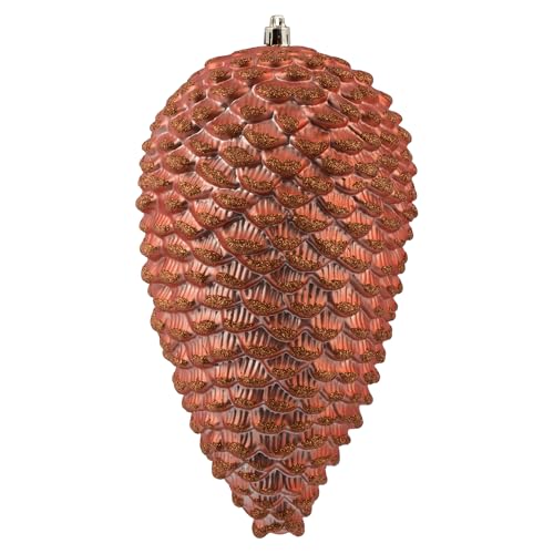 Vickerman 10" Coral Matte Glitter Pinecone Christmas Ornament. Includes 2 Pieces per Pack.