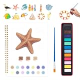 Ruispeed Libro da colorare per Adulti, quaderno ad Acquerello Tema Mare con tavolozza e Pennello, Adatto ai Principianti, Libro da colorare per Adulti con temi Natura, Set Regalo Creativo con