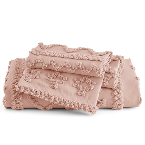 Image of Bedsure Boho Duvet Cover King Size, Soft & Comfortable Elegant Design Boho Bedding for Decoration, Machine Washable Comforter Cover for All Seasons,Includes 1 Duvet Cover & 2 Pillow Shams,Light Pink